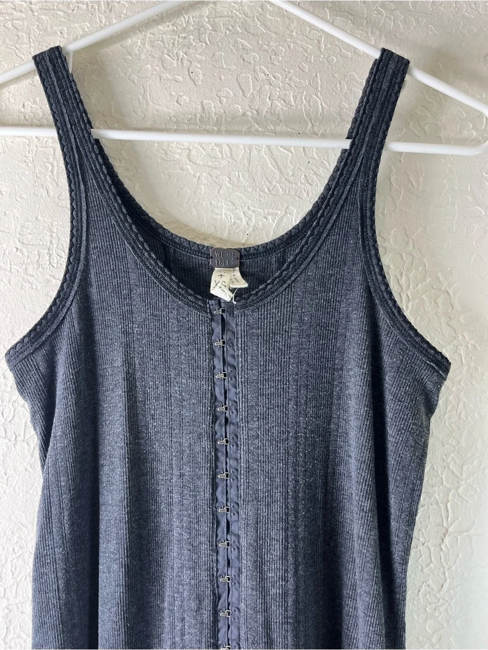 Free People Drop Needle Ribbed Venice Hook Front Dress in Dark Grey